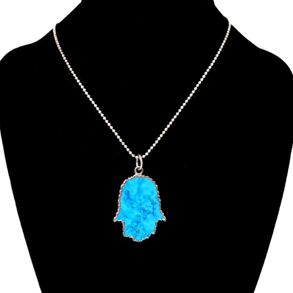 FNUE Jewelry Jewelry - NEW - Handmade NYC Sterling Silver Turquoise Hamsa Hand Necklace 20" Chain